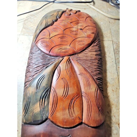 LARGE Hand Carved Wooden Decorative African Mask 24" x 9" - Picture 11 of 12